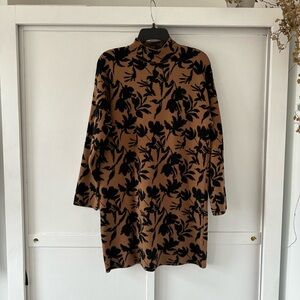 Elegant Black and Brown Floral Sweater Dress • Size Small